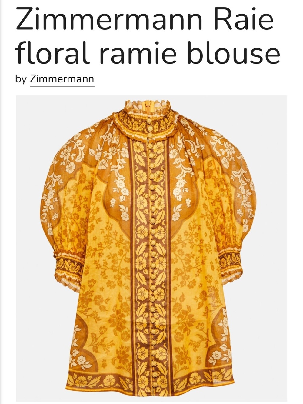 ZIMMERMANN Raie Floral Ramie blouse mustard - Picture 2 of 15